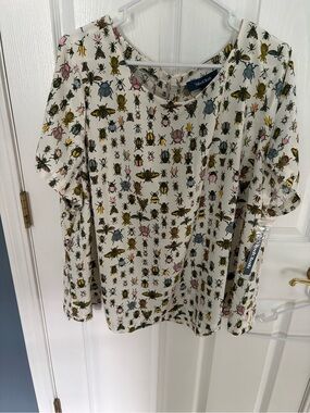 NWT Modcloth Cream Beetle-Print Short Sleeve Blouse - 4X